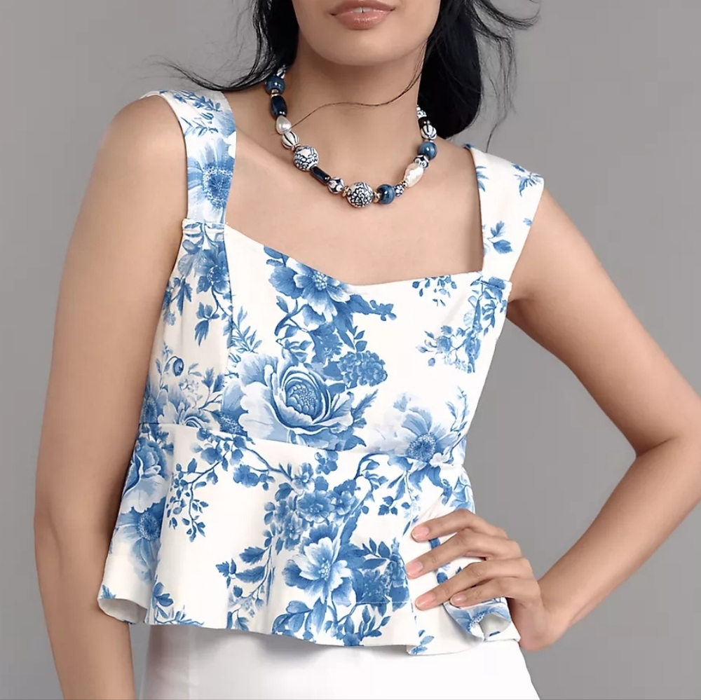 Anthropologie Blue and White Floral Top